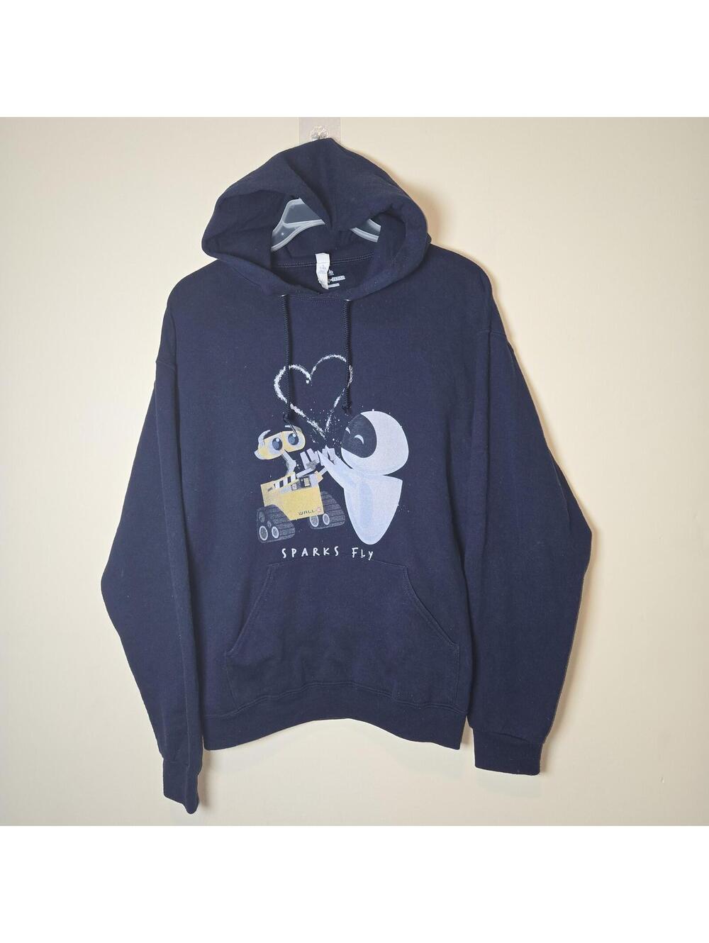 Disney Pixar WALL-E EVE Sparks Fly Hoodie Sweatshirt Adult Size L Navy Blue